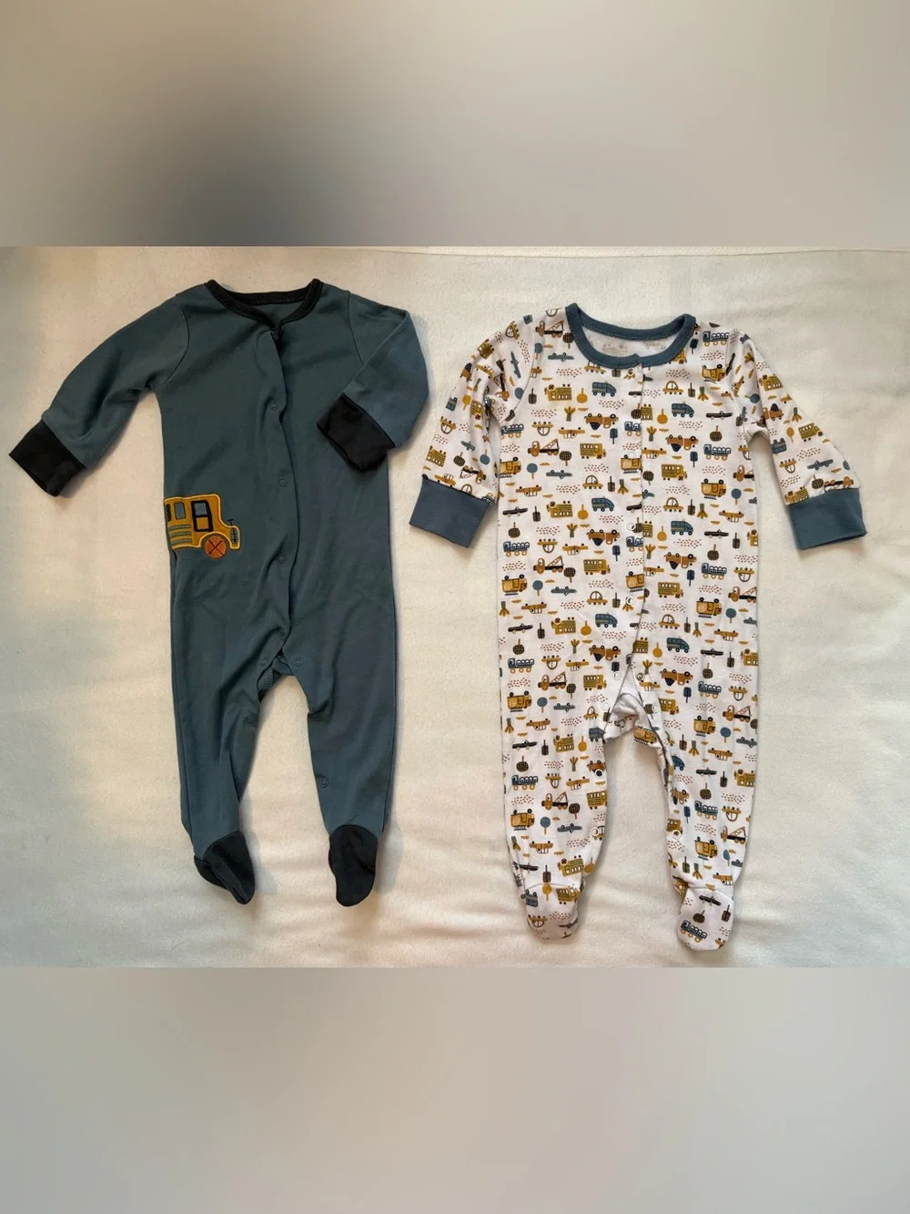 Cute Star & Truck Print One-Piece Sleepers - Black, White, Blue